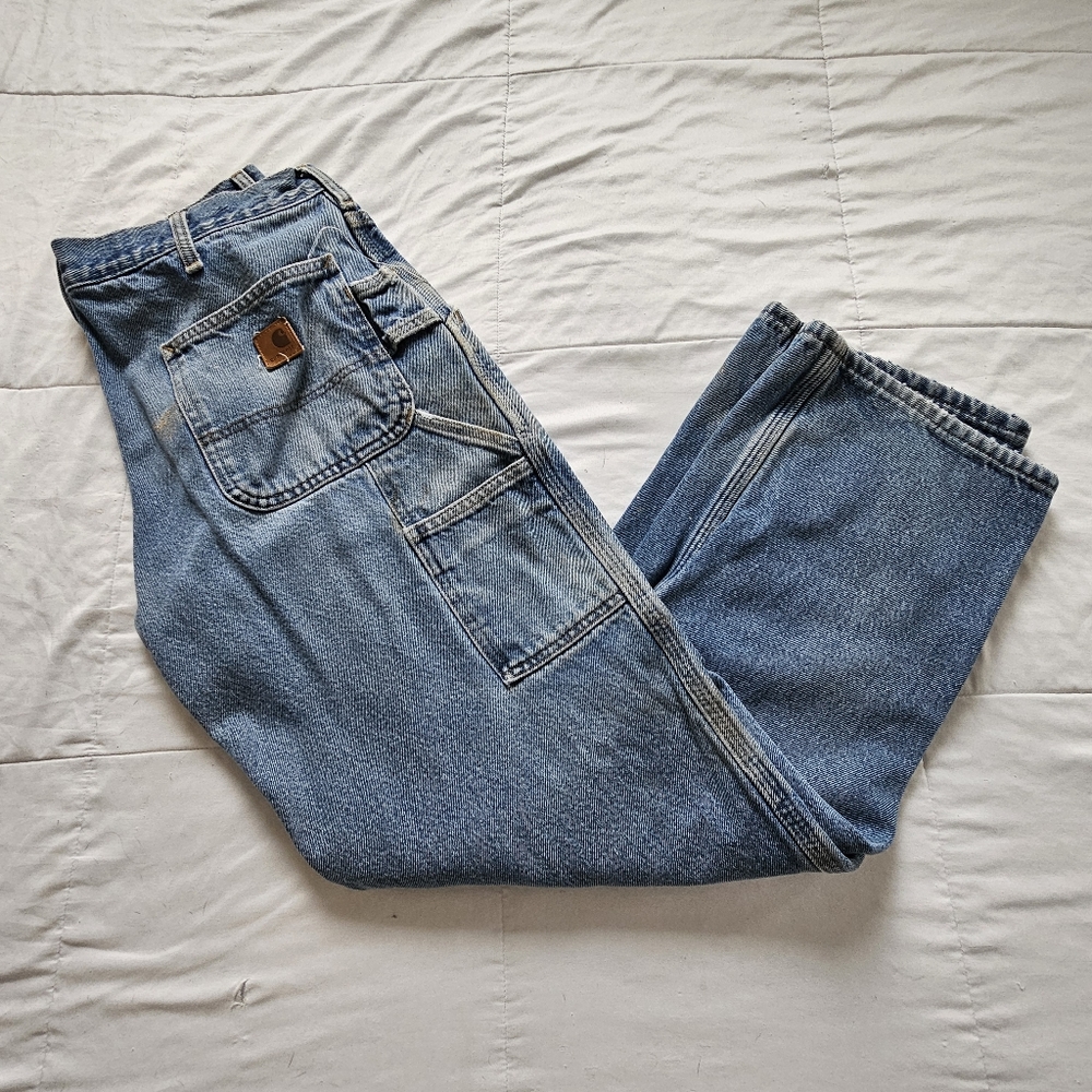 Carhartt Flannel Lined Trashed Destroyed 100% Cotton Denim Jeans 34x32